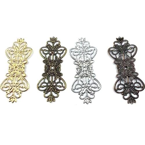 10Pcs Gold/Bronze Tone Metal Crafts Connectors Filigree Wraps Diy Embellishments Scrapbooking Home Decor 75x31mm