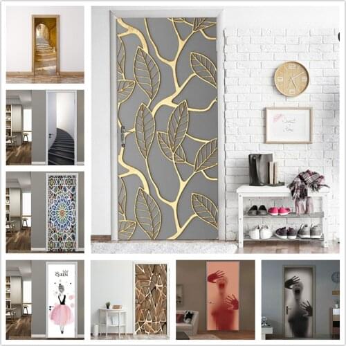 2PCS/SET Metal Door Sticker DIY Peel and Stick Wallpaper Waterproof Poster Sunflower Art Mural Wall Decal Home Decor deursticker