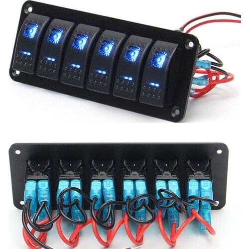 6 GANG Rocker Switch Panel Circuit Breaker LED Voltmeter RV Car Marine Boat 12V