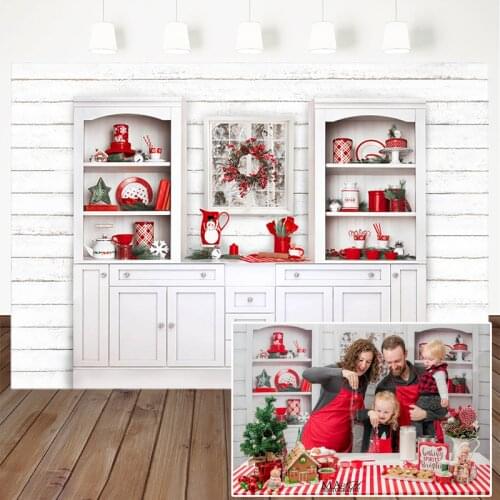White Christmas Modern Kitchen Photography Backdrop Retro Wood board Cook Photo Background Indoor Decorations Banner Studio