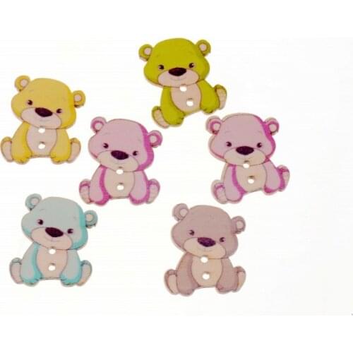 Free Shipping 10Pcs Random Mixed Lovely Bear Style 2 Holes Cartoon Wood Sewing Buttons Scrapbooking 28x24mm F1597