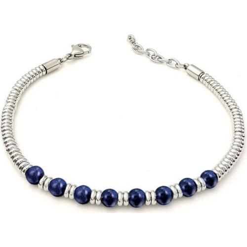 Runda Fashion MenS And WomenS Beaded Bracelets Natural Cyanite Handmade Stainless Steel Jewelry Couple Holiday Gifts