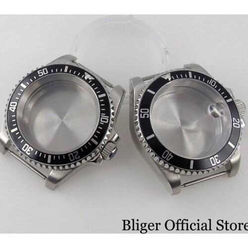 Diver 40mm SUB Watch Case fit NH35A NH36A 10ATM Silver Color Solid Back Sapphire Crystal Unidirectional Bezel