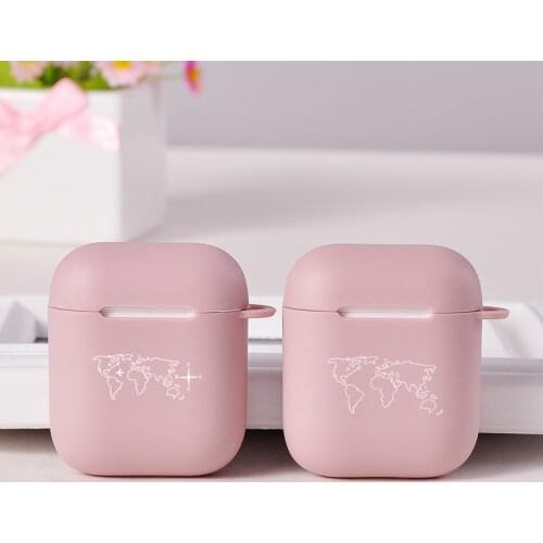 TPU Earphone Case For Apple Airpods Case Cute World Map Trip PINK Luxury Wireless Bluetooth Earphone Case For Airpods Cover
