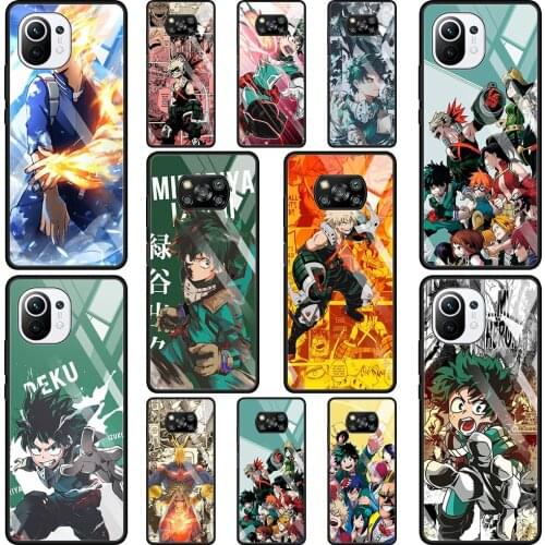 Transparent Glass Phone Case For Mi Poco X3 NFC 10T 9T Note 10 11 Pro Lite Ultra F3 M2 11i Shell Fundas My Hero Academia
