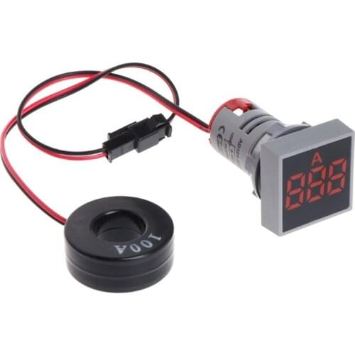 22MM 0-100A Digital Ammeter Current Meter Indicator Led Lamp Square Signal Light Dropship