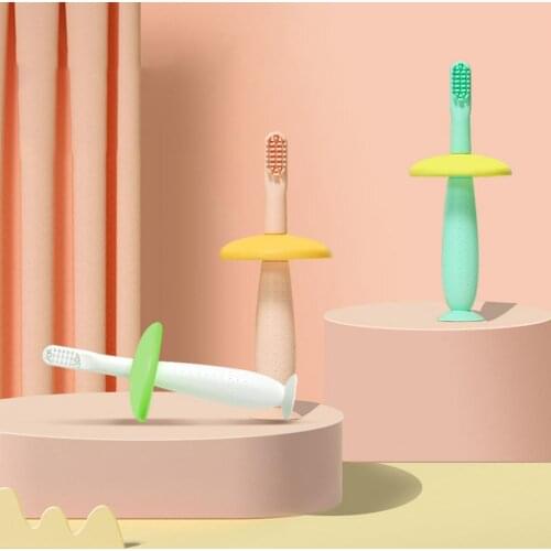 Kids Toothbrush Suction Cup Bottom Oral Care Silicone Baby Manual Training Tooth brush Toddler Lovely Soft Training Toothbrushes