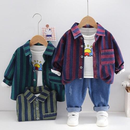 Baby suit autumn new boys and girls suit 0-5-year-old baby cartoon Stripe Shirt coat leisure sports pants 3-piece suit