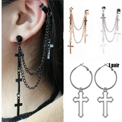 Cross Series Long Chain Earrings Cross Ear Clip Fashion Hoop Earrings Jewelry For Women Birthday Gift Christian