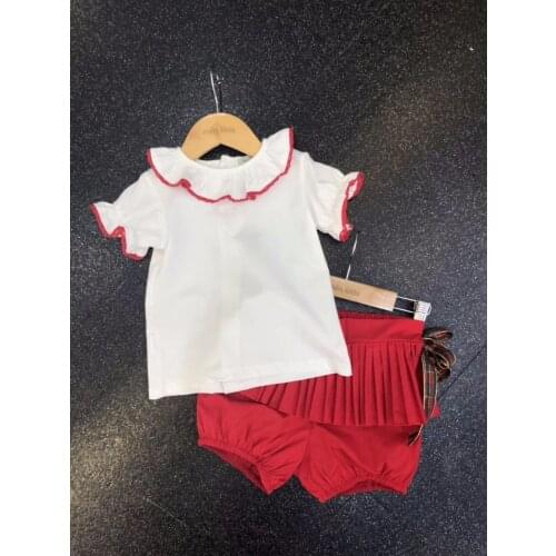 80/12M Summer 2PCS set Kids Baby Girls Toddler Ruffles Collar T-shirt and Red Skirt Dress Set Outfits Clothes