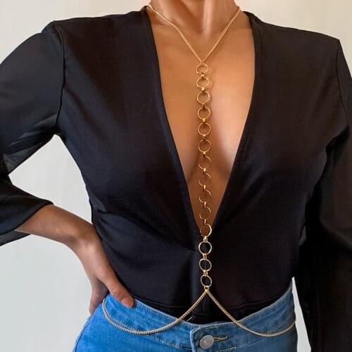 IngeSight.Z Sexy Geometric Cross Harness Bra Chest Chain for Women Simple Gold Color Bikini Chain Waist Belt Body Jewelry Party