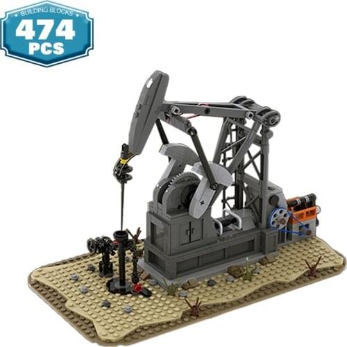 MOC Urban Construction Excavating Machinery Functioning (Oil Derrick) Oil Pump Jack Building Blocks Bricks Toys for Child Gifts