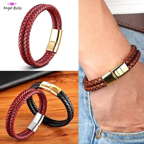 High-quality Leather Braided Buddha Bracelet Stainless Steel High-end Jewelry Mens Fashion Casual Bracelet Accessory Gift