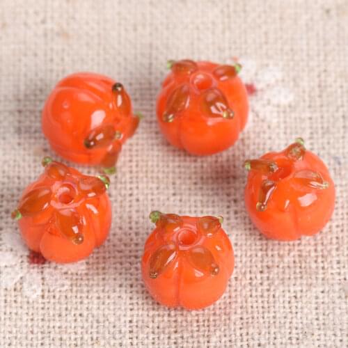 5pcs 10mm Round Orange Persimmon Shape Handmade Lampwork Glass Loose Beads for Jewelry Making DIY Crafts Findings