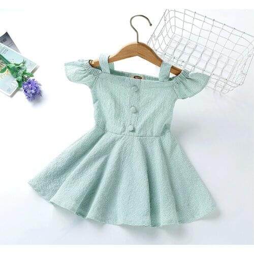 Summer Cute Pink Green Ball Gown Girls Dresses Kid Girl Party Dress Sleeveless Off Shoulder Ruffled Tutu Bubble Dress 2-6 Years