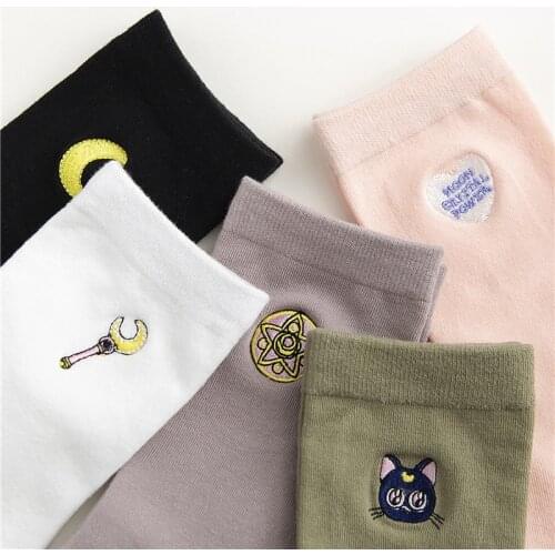 Spring Autumn Cute Girl Cotton Socks Cosmic Planet Needlework Weave Design Japanese Women Harajuku Street Style