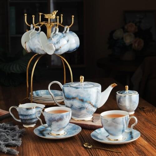 21pcs Bone China Teaset Coffeeware Creative Coffee Cups And Saucers Tea Pot Simple Home Office Gift For Friends Birthday Wedding