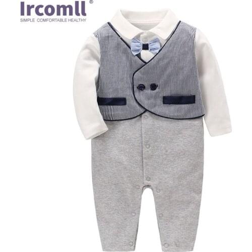 Ircomll New Fashion Gentleman Baby Boy 0-24M Infant Kids Clothes Bow Tie Rompers Toddler Spring Autumn Children Clothing