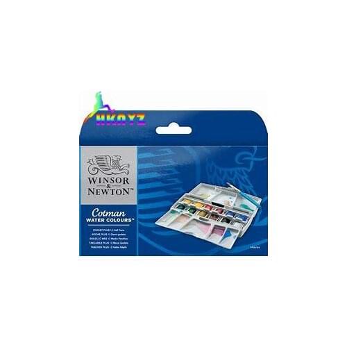 1sets Winsor&Newton 12 Colors Cotman solid WaterColor Pigment Pocket Set 12 half pans and a brush pen