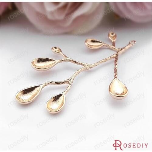 Wholesale 50*33mm High Quality Gold color tree branches Copper Charms Pendants Findings Accessories 4 pieces(JM3620)