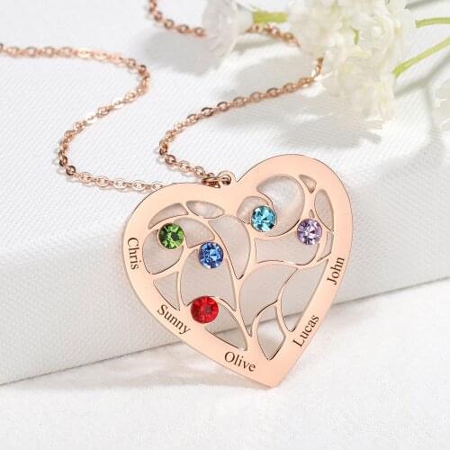 DIY Carving Letter Crystal Love Heart Necklace Rhinestone Birthday Stone Pendant Hollow Jewelry Family Friend For Women Gift