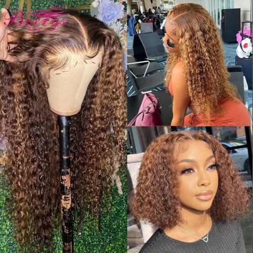 Highlight Wig Brown Color Human Hair Wigs for Women Ombre Curly Transparent Lace Front Wig Highlight Lace Front Human Hair Wigs