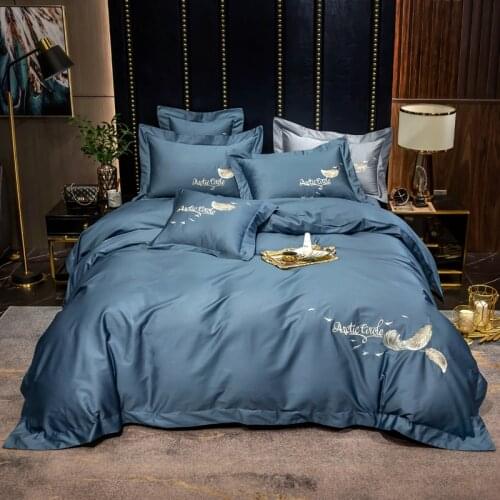 2021 Four-piece bedding simple cotton double household bed sheet quilt cover embroidered twill comfortable bedding navy color