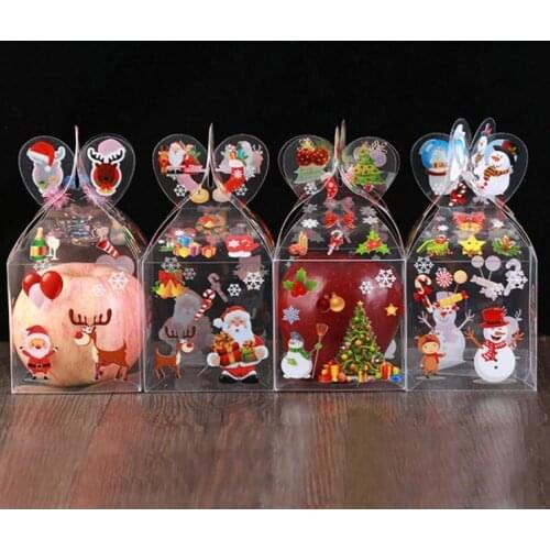 PVC Transparent Candy Box Christmas Decoration Gift Wrap Box Packaging Santa Claus Snowman Candy Apple Boxes Party Supplies SN