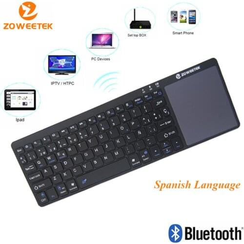 Zoweetek K12BT-1 Mini Wireless Hebrew Spanish Language Bluetooth Keyboard Touchpad Remote Control for PC Android TV Box