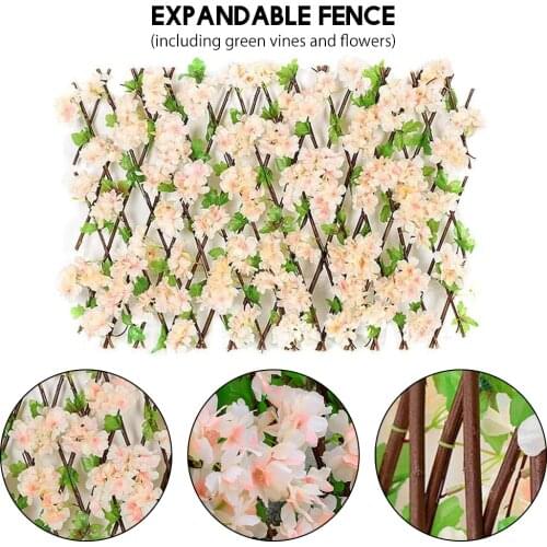 Adjustable Retractable Fence Artificial Flower Leaves Roll UV Fade Protected Privacy Hedging Wall Landscaping Garden Decor
