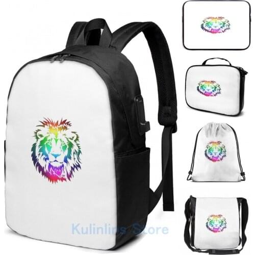 Funny Graphic print Colourful Lion Head Art USB Charge Backpack men School bags Women bag Travel laptop bag