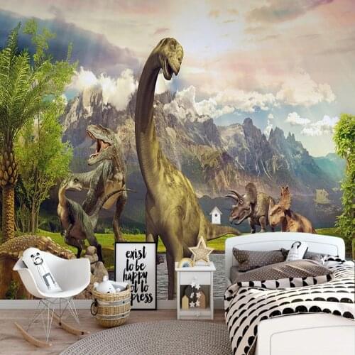 Custom Self-Adhesive Wallpaper 3D Stereo Dinosaur World Mural Wallpaper Childrens Bedroom Background Sticker Papel De Parede 3D