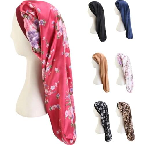 Long Hair Sock Cap Sleep Hat Wrap Night Cap Hair Care Bonnet Nightcap Women Wide Band Elastic Satin Hat Headcover Baggy Protect
