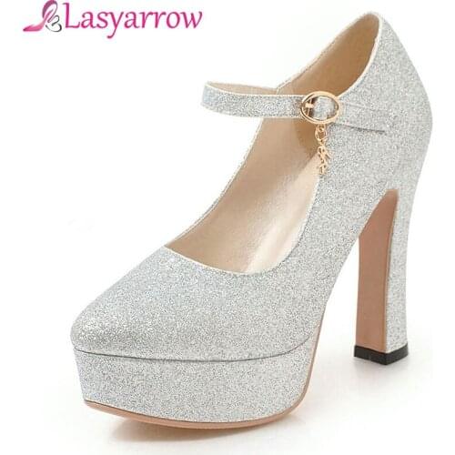 Lasyarrow round platform pumps sexy dancer stiletto fetish shoes ankle strap 12cm luxury extreme gold silver high heels women