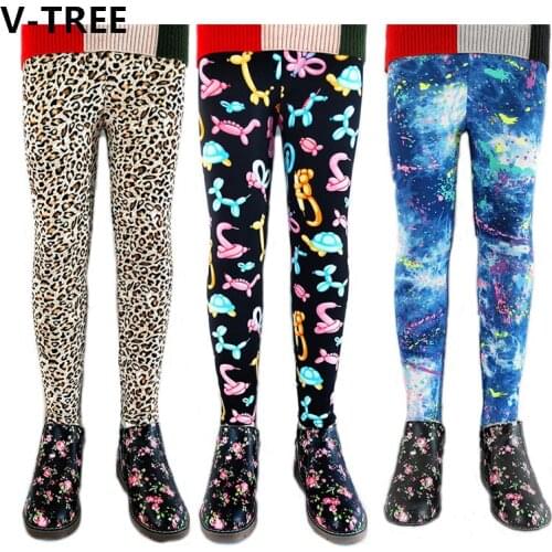 V-TREE Baby Girls Leggings Leopard Thick Warm Children Vintage Flowers Kids Pants Plus Velvet Trousers Autumn Winter