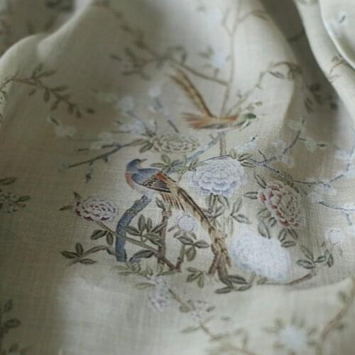 High quality ramie fabric Magpie digital printing sewing High end robe dress pants shirt coat material