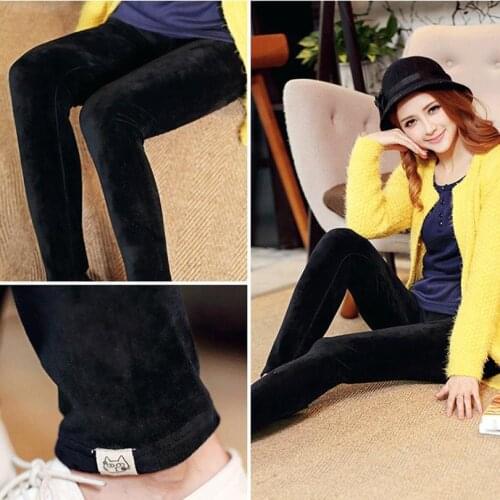 CUHAKCI Winter Leggings Women Velvet Solid Warm Soft Thick High Elastic Kitten Brief Leggins Casual Pants