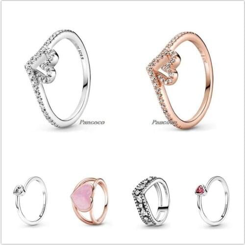 Authentic 925 Sterling Silver Colours Pink Swirl Heart Statement Ring For Women Wedding Party Gift Europe Pandora Jewelry