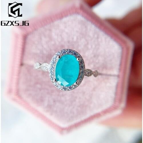 GZXSJG Brazilian Paraiba Tourmaline Gemstones Ring for Women Solid 925 Sterling Silver Wedding Engagement Ring Fine Jewelry