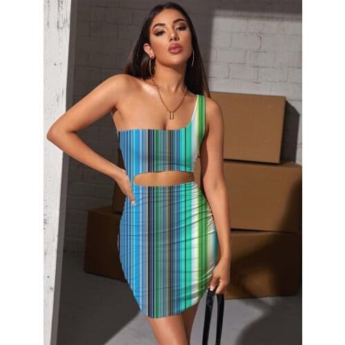 Giyu Brand Colorful Dresses Women Gradient Bodycon Dress Stripe Halter Sleeveless Rainbow Hollow out Dresses Womens Clothing
