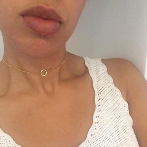 Simple Gold Silver Color Chain Circle Choker Necklace For Women Chocker Necklaces collar collier ras du cou femme bijoux