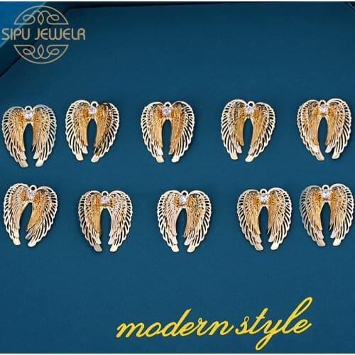 10Pcs Shiny Rhinestone Paved Angel Wings Charms 23*20mm Gold Color Metal Necklace Jewelry Pendant For DIY Earrings Accessories