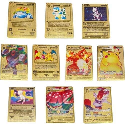 10 Pcs/Set English Version Metal Card Pokemon Pikachu Venusaur Charizard Game Anime Battle Trading Collection Model Toy Gift