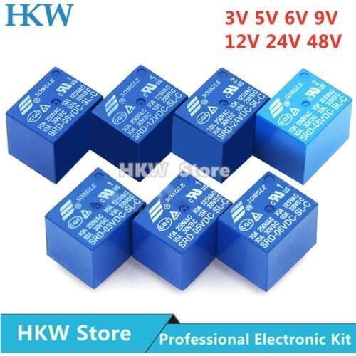 10pcs Relay SRD-03VDC-SL-C SRD-05VDC-SL-C SRD-24VDC-SL-C SRD-12VDC-SL-C 3V 5V 6V 9V 12V 24V 48V 10A 250VAC 5PIN Relays Relais