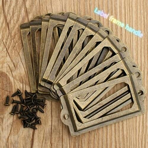 12Pcs Antique Brass Golden Metal Label Pull Frame Handle File Name Card Holder For Furniture Cabinet Drawer Box Case Bin 33x70m