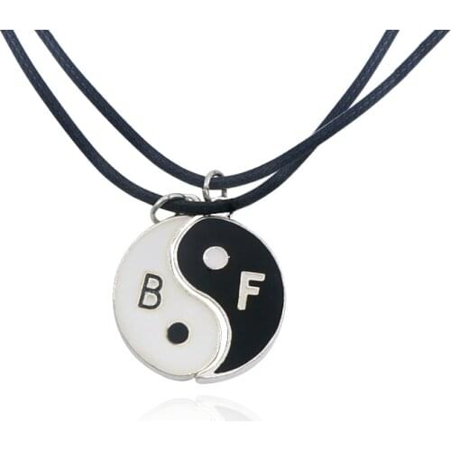 2 PCS Best Friend Pendant Necklace Boyfriend And Girlfriend Yin Yang Gossip Tai Chi Acrylic Rope Chain Choker Necklaces Gift