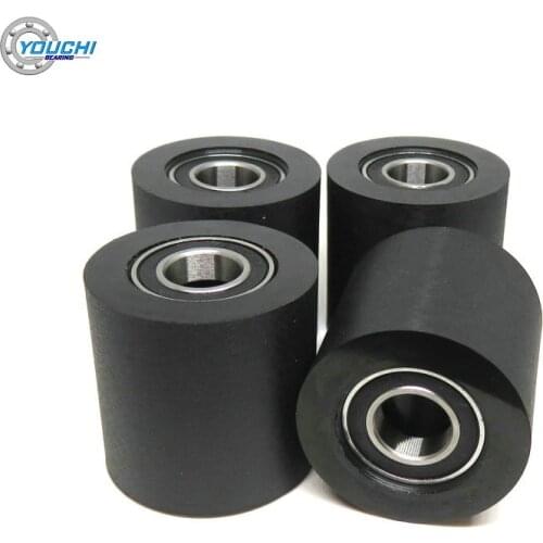 30 mm Black PU Coated Roller With Double 6800RS Bearings 10x30x30 mm PUT680030-30 Mute Conveyor Belts Polyurethane Pulleys