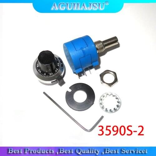 3590S-2 3590S Precision Multiturn Potentiometer 10 Ring Adjustable Resistor + 1PCS Turns Counting Dial Rotary 6.35mm Knob