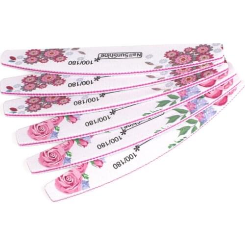 5Pcs/lot Sandpaper Nail File 100/180 White Sandpaper Sanding Buffer Files UV Gel Nail Polisher Buffer Flower Manicure Care Tools