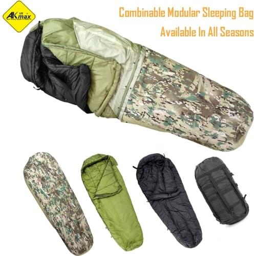 Akmax 4 in 1 Military Modular Sleeping Bag Liner Camping Winter Thermal Adult Mummy Nature Hike Army Outdoor Tourist Sleepsacks